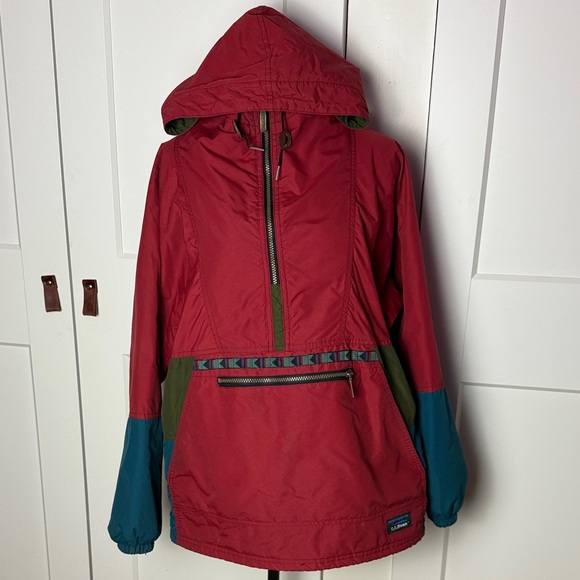 Vintage 90s LL Bean Anorak Aztec Pattern Pullover Parka Southwestern Medium - Picture 2 of 13